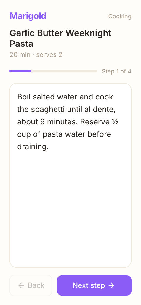 Distraction-free cook mode