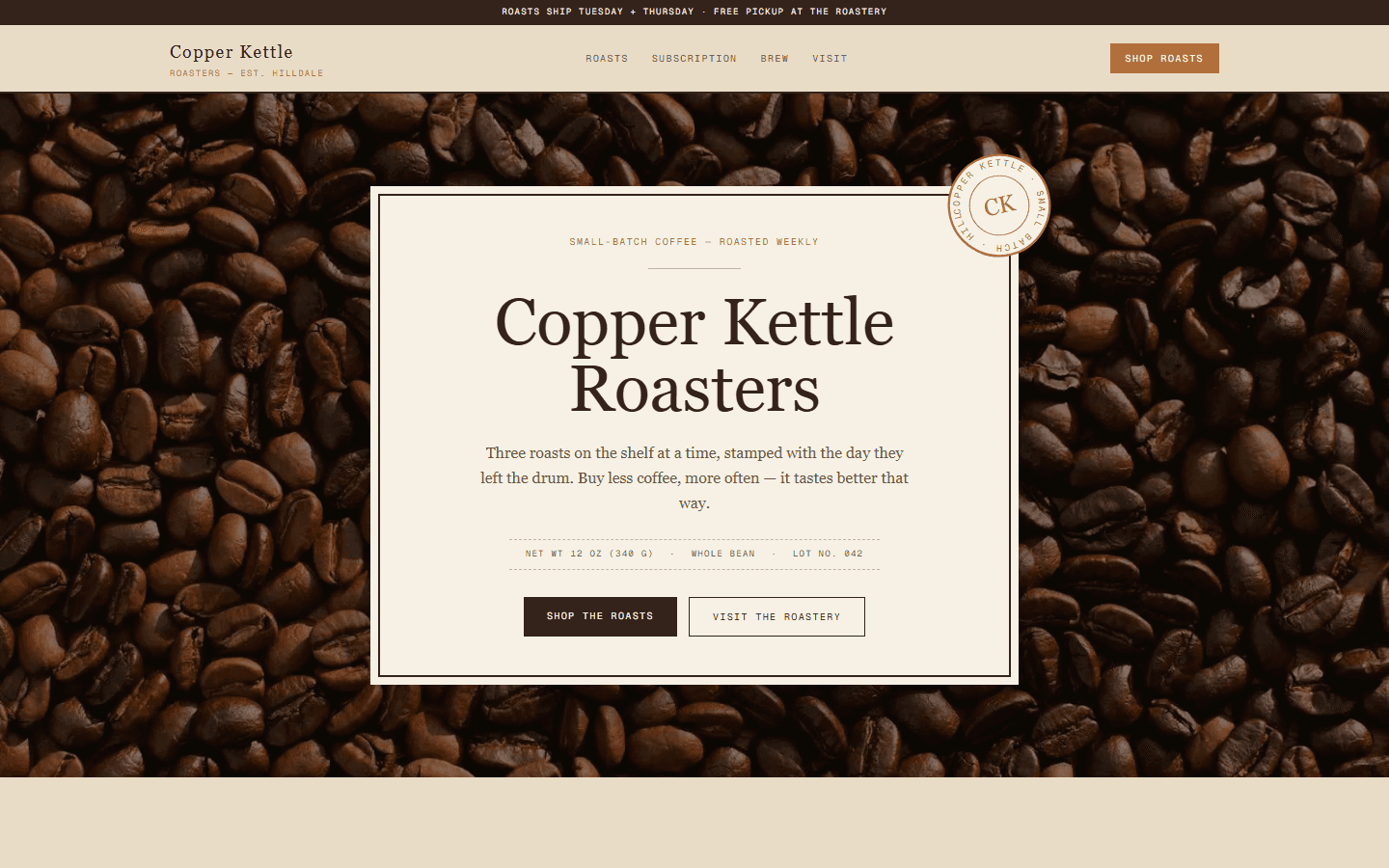 Copper Kettle Roasters template preview