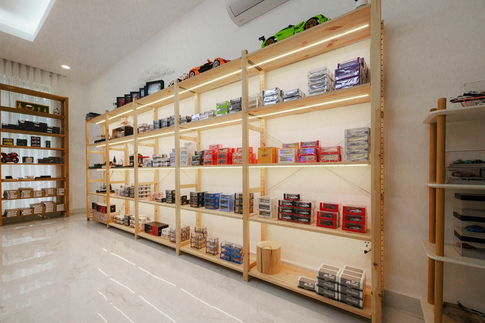 Shop shelving stocked with goods